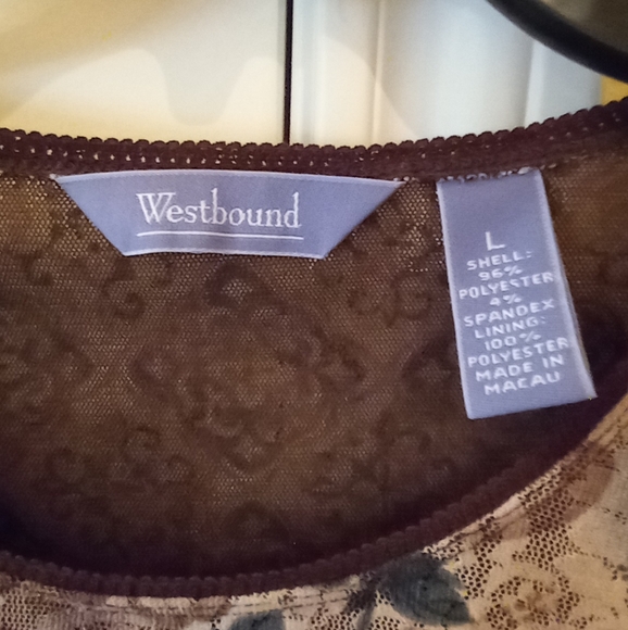Westbound large long sleeve blouse in shades of brown,blue and white. - Picture 8 of 9